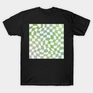 Trippy Aesthetic Checkered blue green Pattern T-Shirt